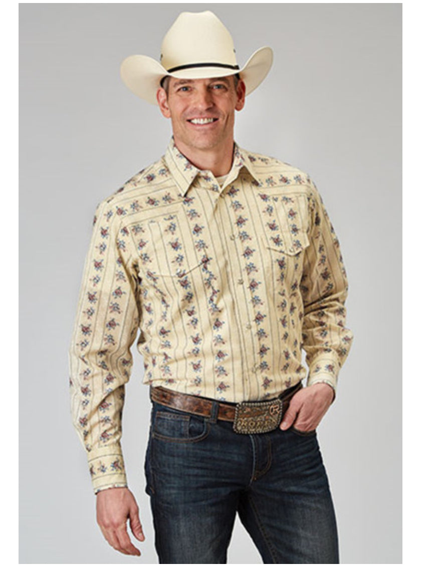 ROPER FLORAL STRIPE YELLOW PRINT - MENS SHIRT