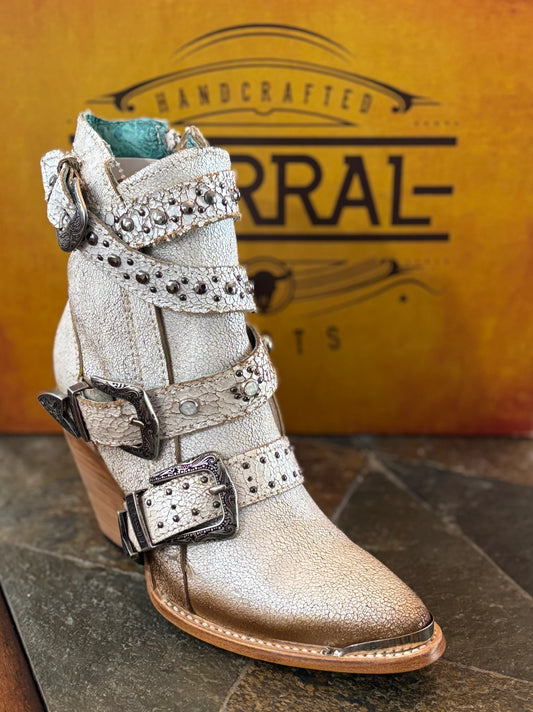 Corral Straps & Studs Silver & White Pointed Toe Booties