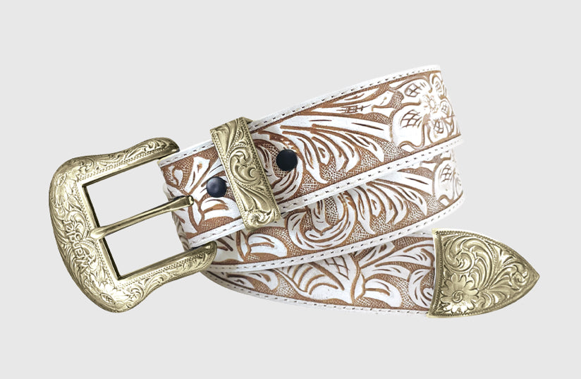 Woman’s White Tooled Belt