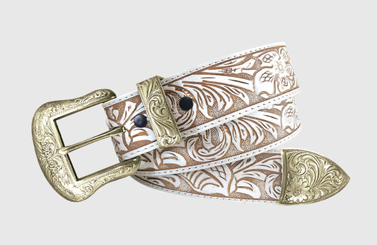 Woman’s White Tooled Belt