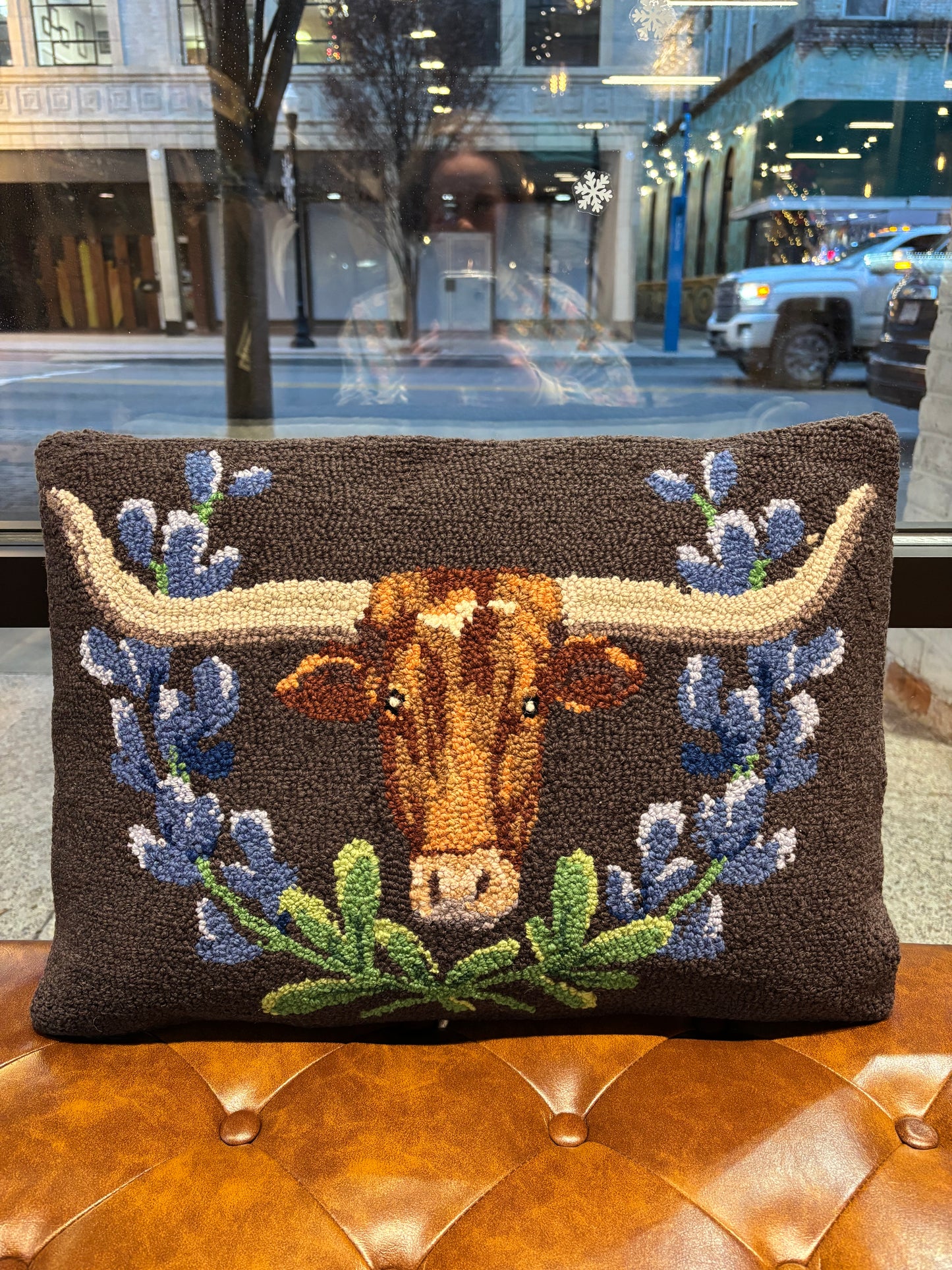 Longhorn & Blue Bonnets Hook Pillow