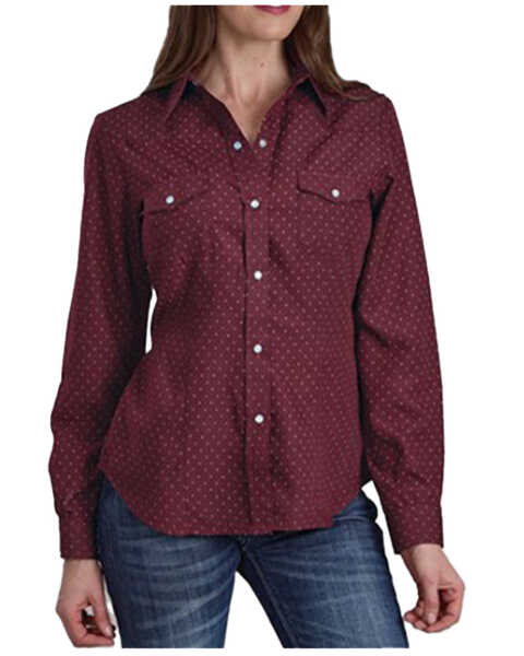 Roper Women's Dotted Print Long Sleeved Pearl Snap Western Shirt