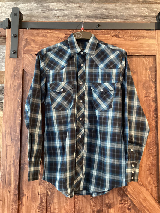 Roper Blue Plaid Long Sleeve Snap Up