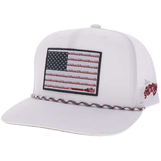 Hooey "Liberty Roper" White w/ Flag Patch Hat