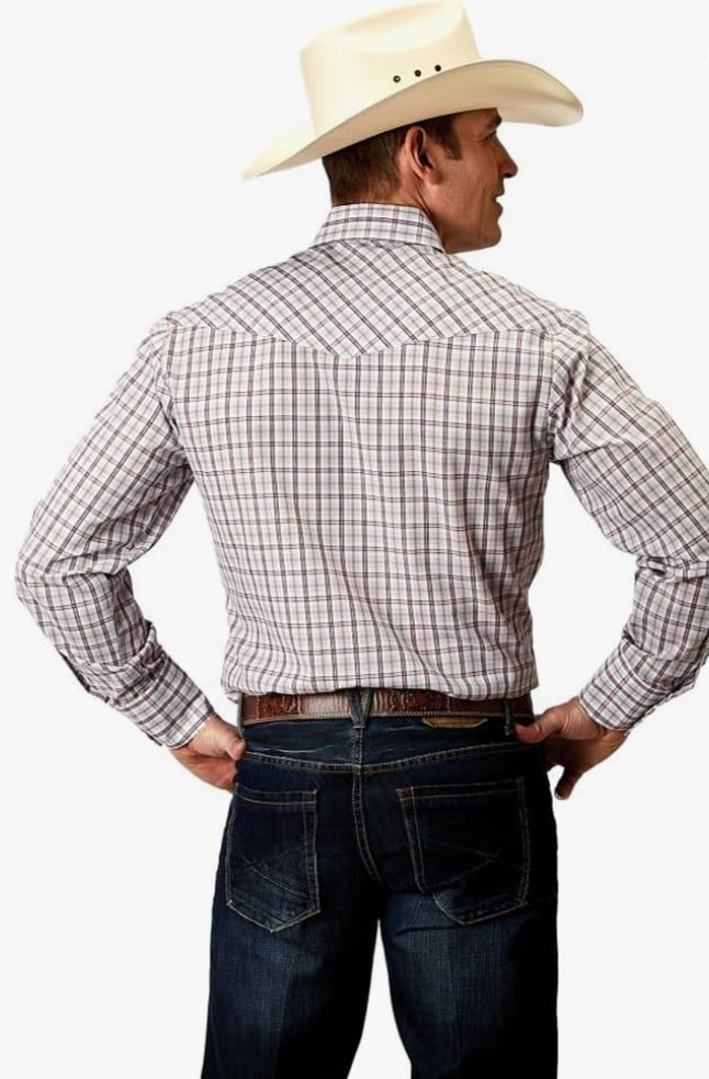 ROPER Western Shirt Mens Plaid Snap L/S Cream