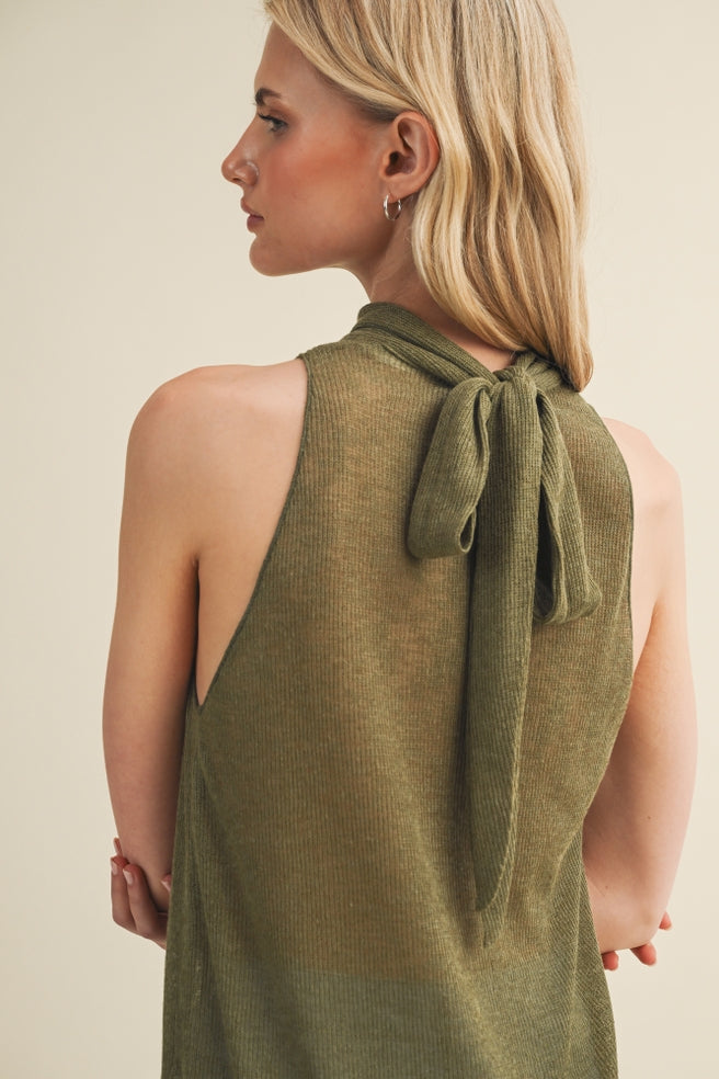 Olive Tie Back Knit Top