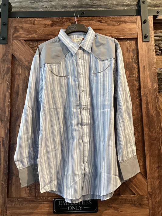 Roper Blue And Grey Striped Shirt