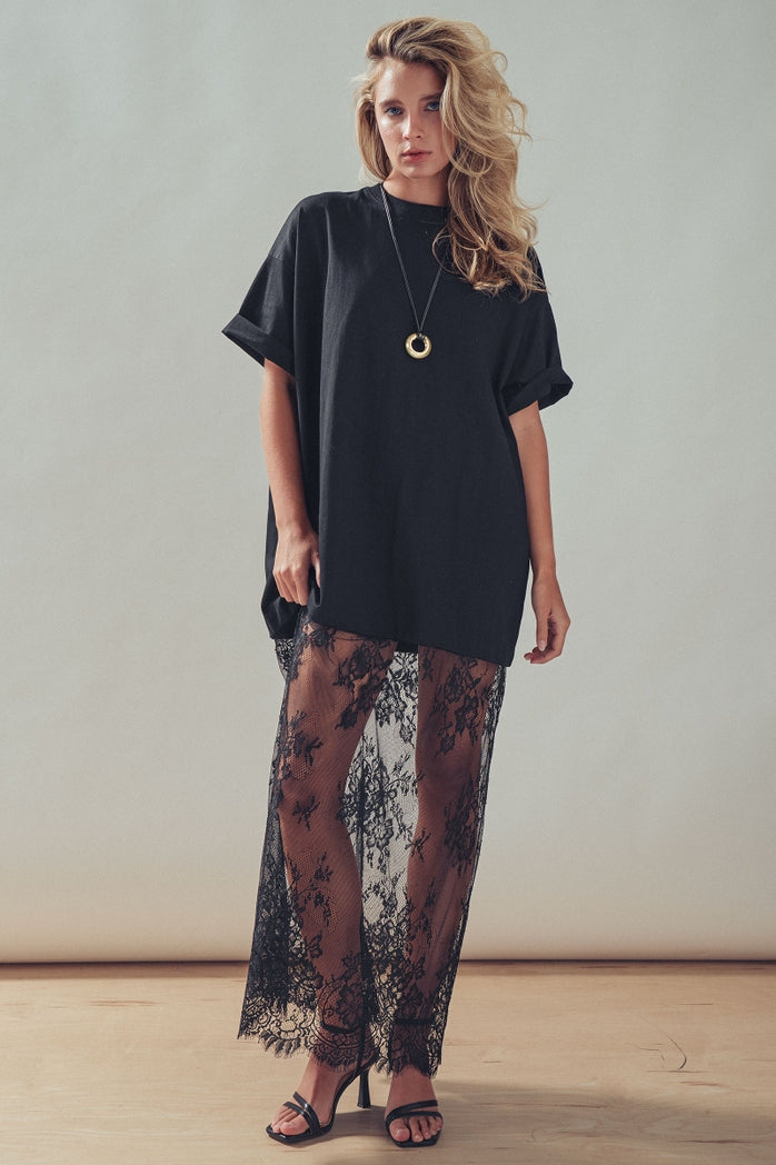 Daizy Black Lace T-Shirt Dress