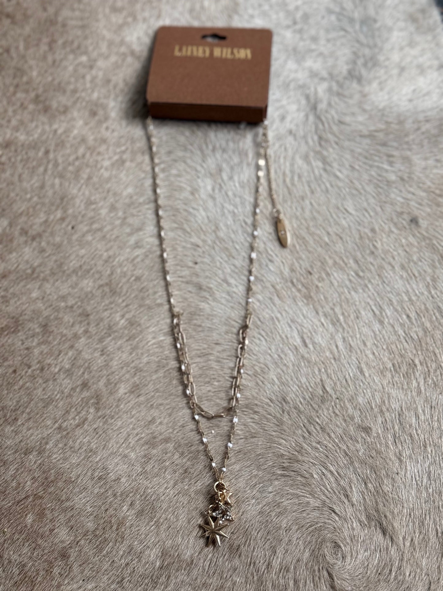 Lainey Wilson Gold Tone White Star Charm Multirow Necklace