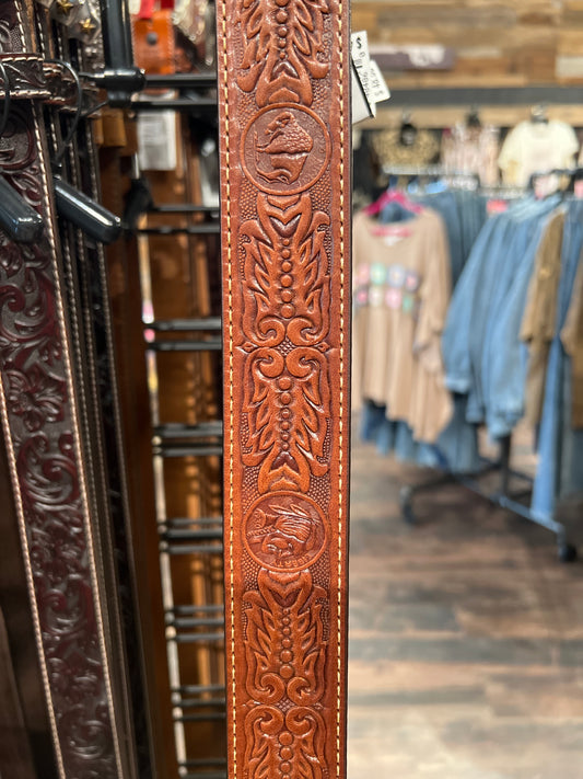 Tribal tooled leather belt