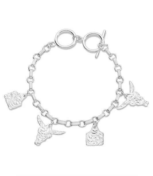 Montana Silversmiths Longhorn & Tags Charm Bracelet