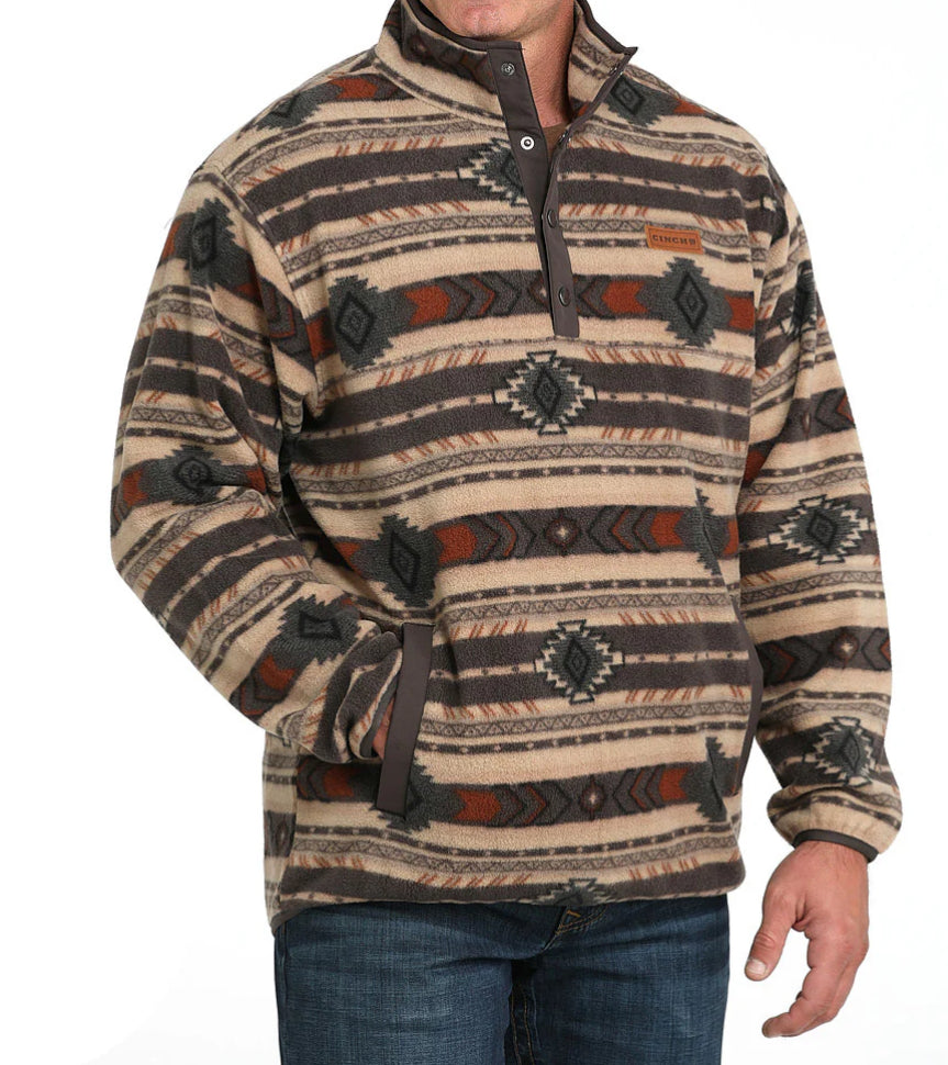 CINCH MEN'S BROWN AZTEC FLEECE PULL OVER