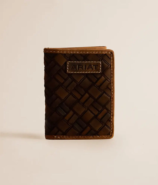 ARIAT TRIFOLD BASKET WEAVE MEDIUM BROWN WALLET