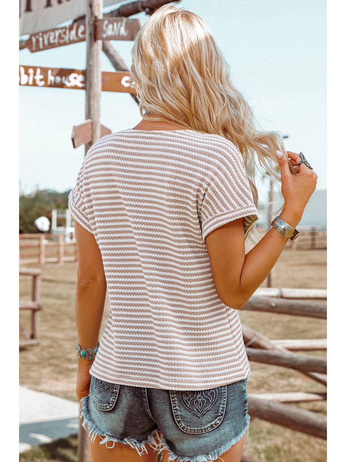Khaki & White Knit Top
