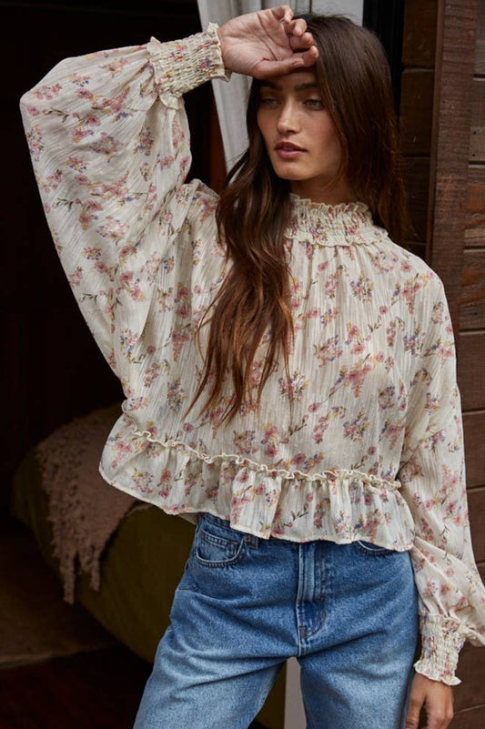 Floral Mock Neck Blouse