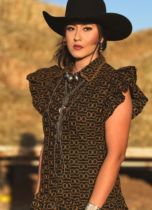 Horse Bit Black Ruffle Dress