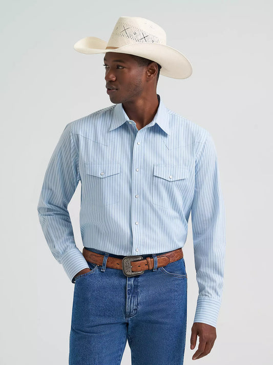 Wrangler Blue Stripe Wrinkle Resist Men's