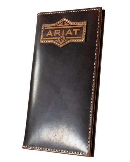 Ariat Mens Brown Leather Stitched Logo Rodeo Wallet
