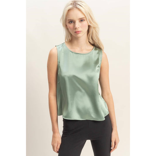 Sage Satin Keyhole Top