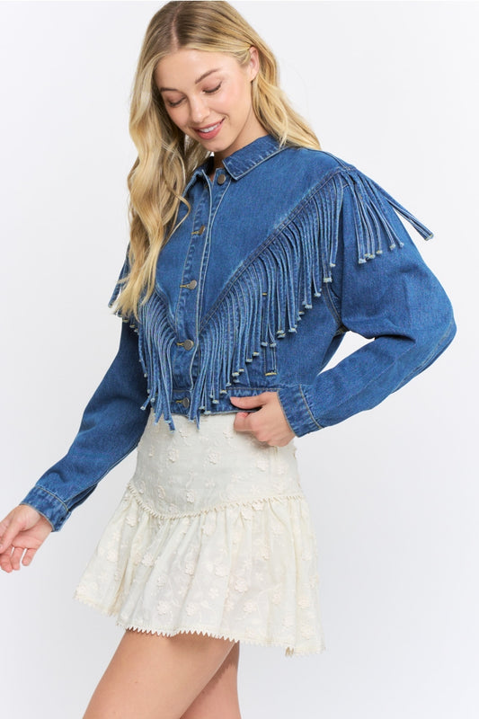 Camellia Fringe Denim Jacket