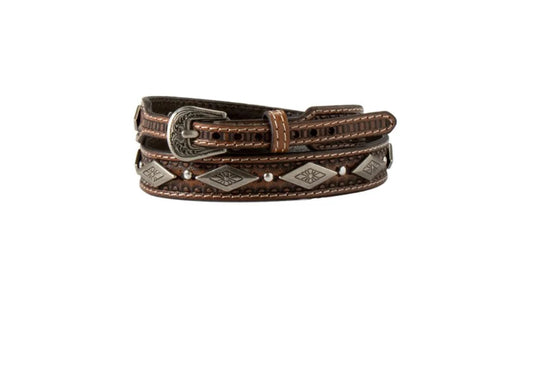 3D Western Concho Brown Tapered Tooled Hat Band