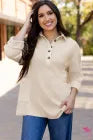 Jet Stream Plus Size Thermal Waffle Knit Henley Tunic Top