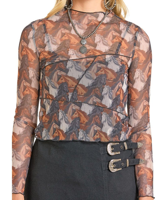 Horse Print Mesh Top