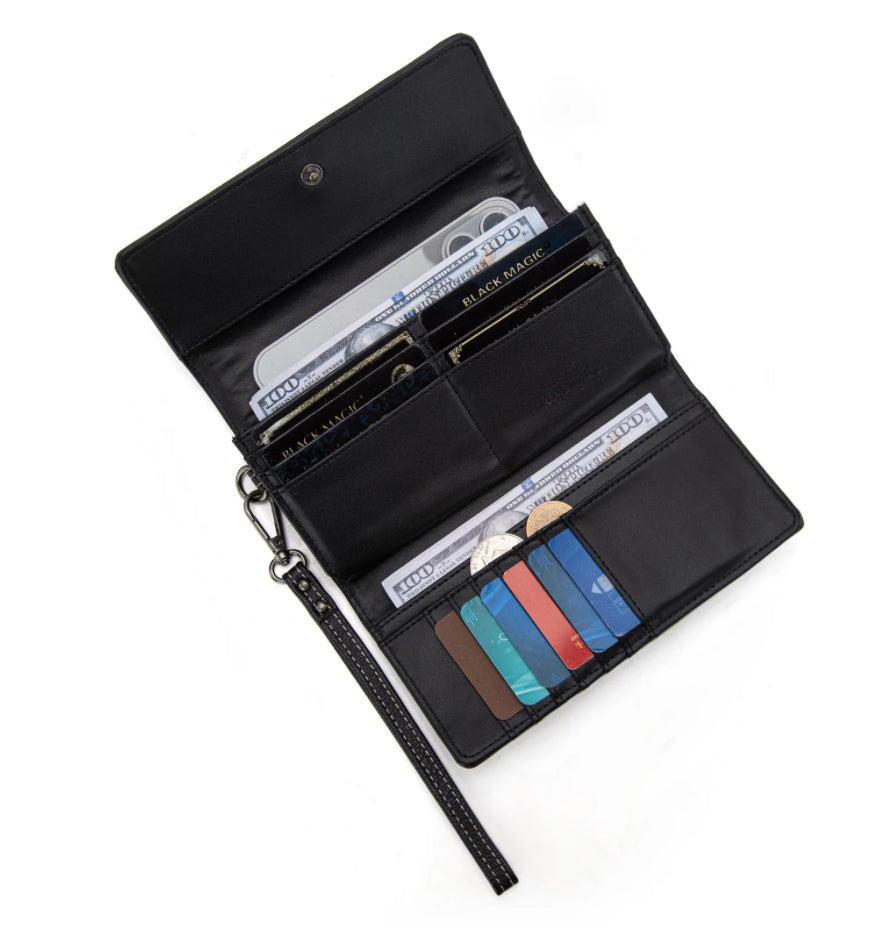 Wrangler Denim Woven Tri-Fold Wristlet/Wallet -Black
