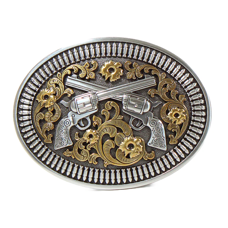Nocona Men's Floral Revolver Gun & Shells Belt Buckle