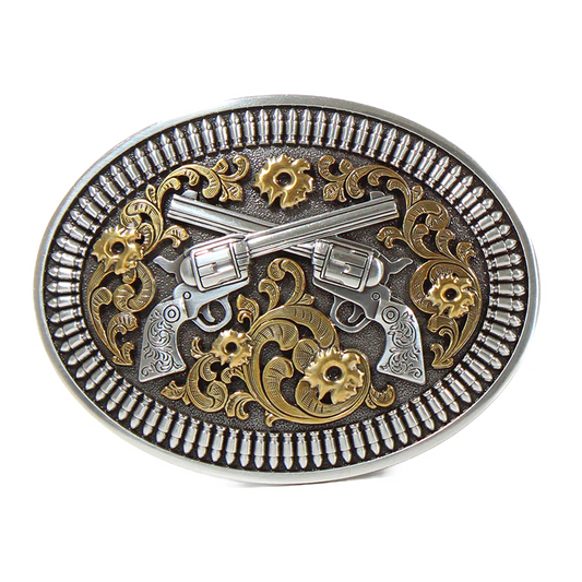 Nocona Men's Floral Revolver Gun & Shells Belt Buckle