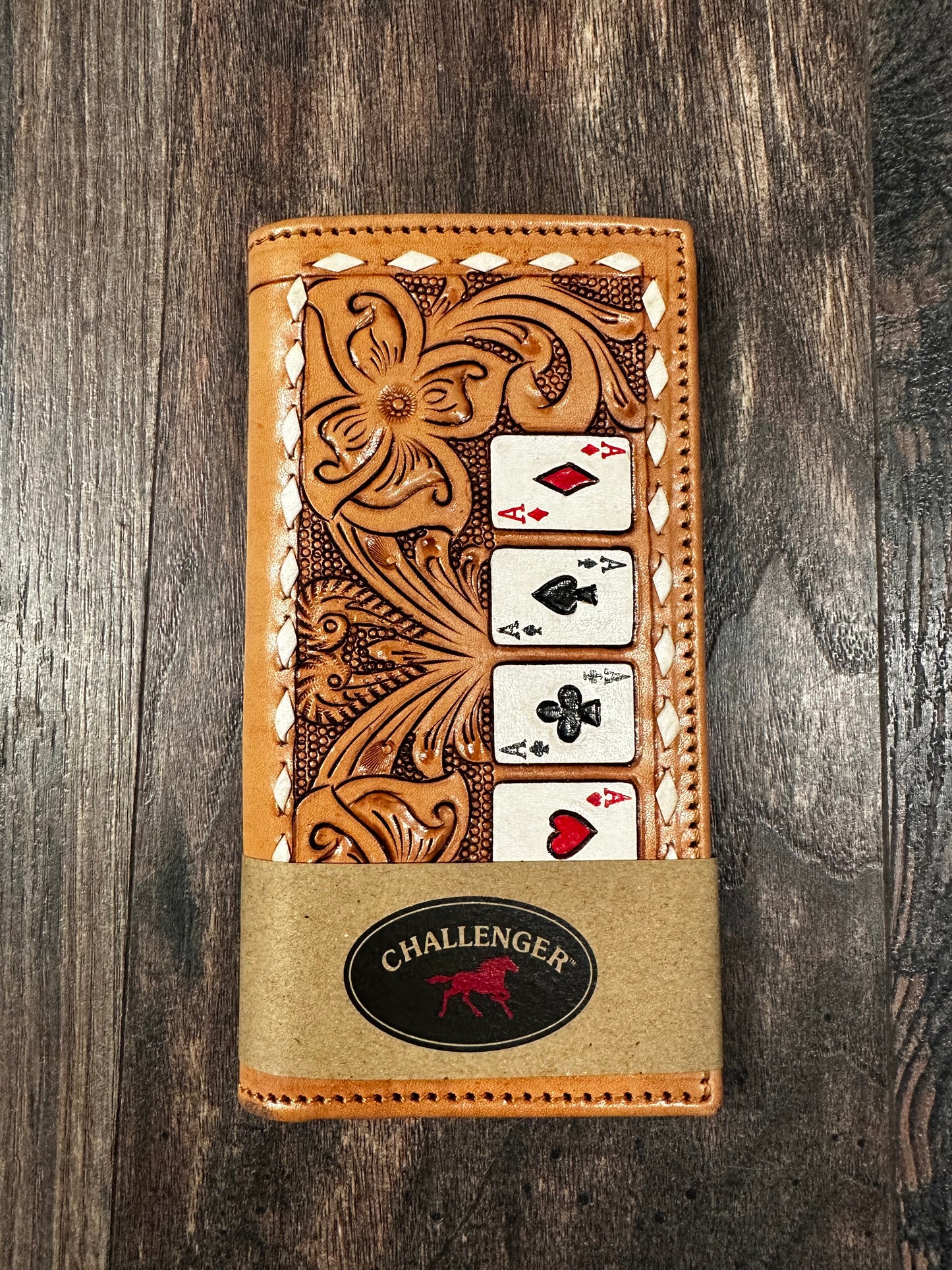 Aces Tooled Buckstitch Rodeo Wallet