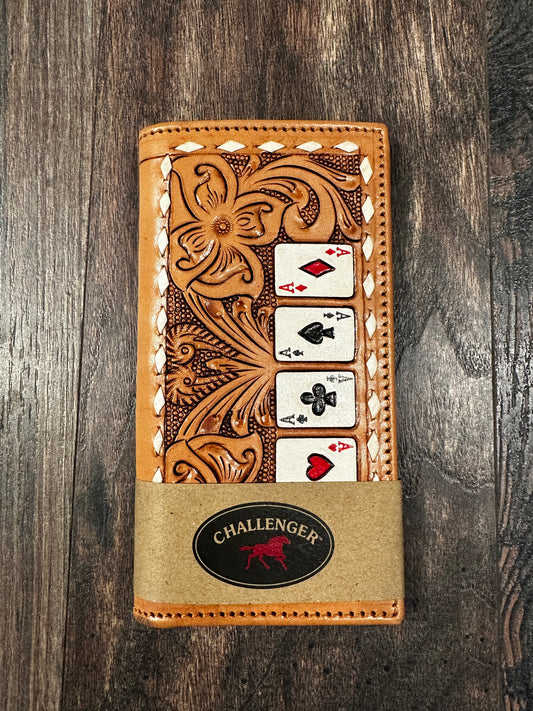 Aces Tooled Buckstitch Rodeo Wallet