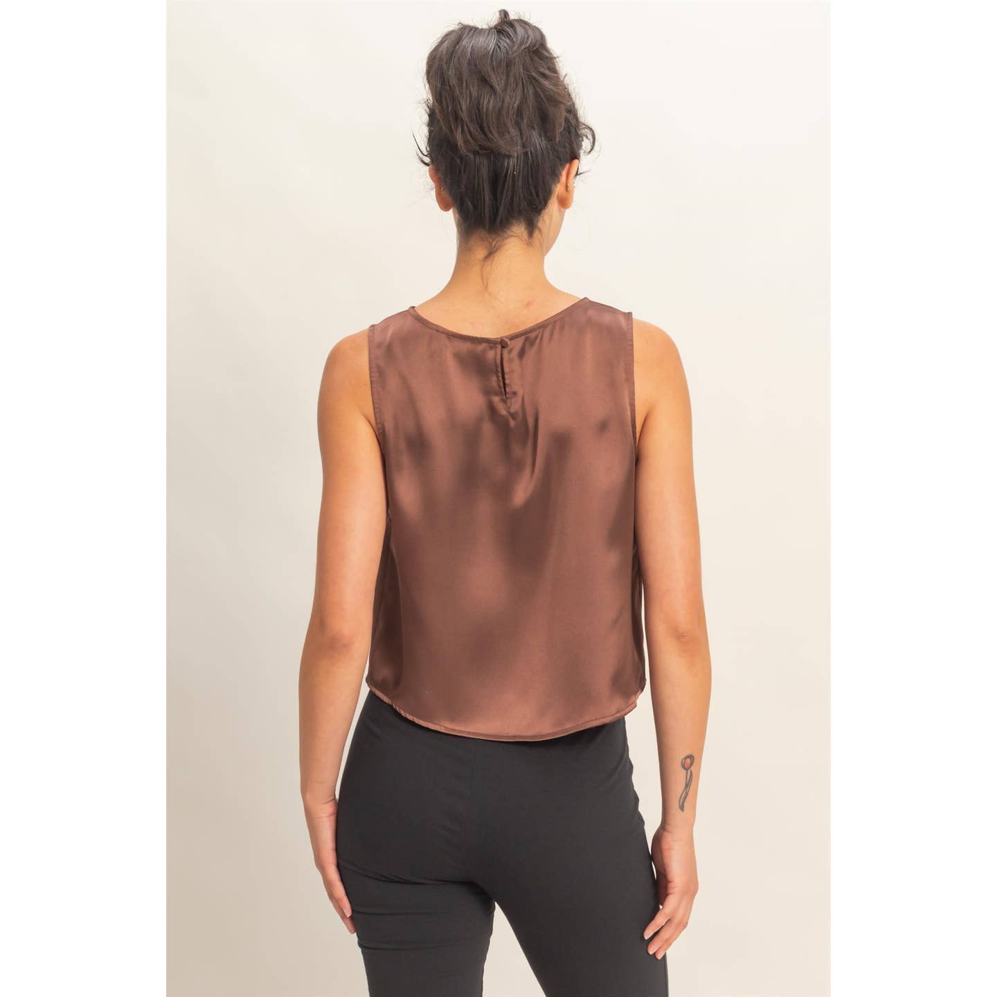 Chocolate Satin Keyhole Top
