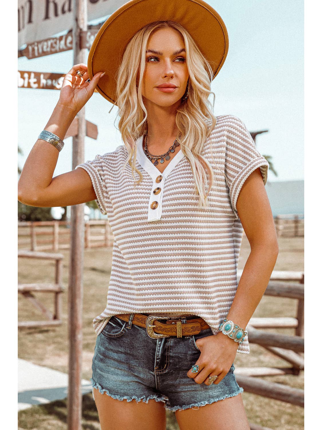 Khaki & White Knit Top
