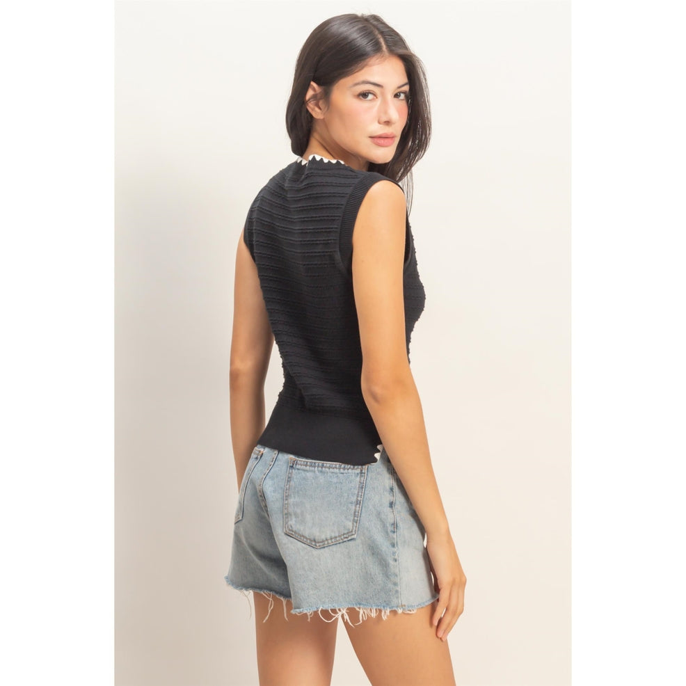 Black Eyelet Sleeveless Knit Top