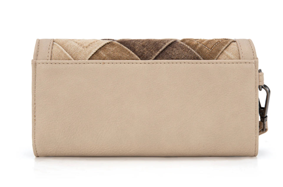 Wrangler Denim Woven Tri-Fold Wristlet/Wallet -Tan