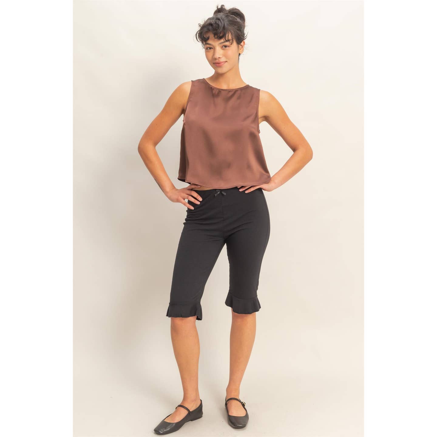 Chocolate Satin Keyhole Top