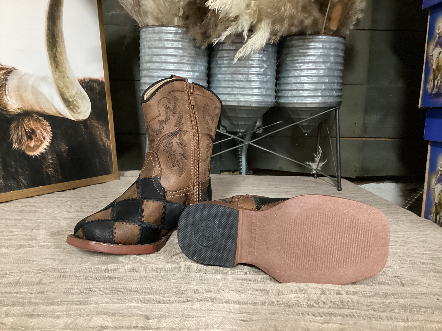 Toddlers Footwear Black/Tan Faux Leather Patchwork