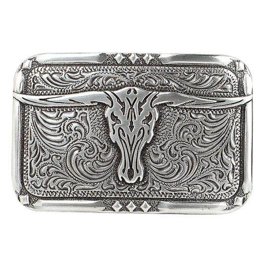 Nocona Men's Vintage Longhorn Skull Silver Belt Buckle
