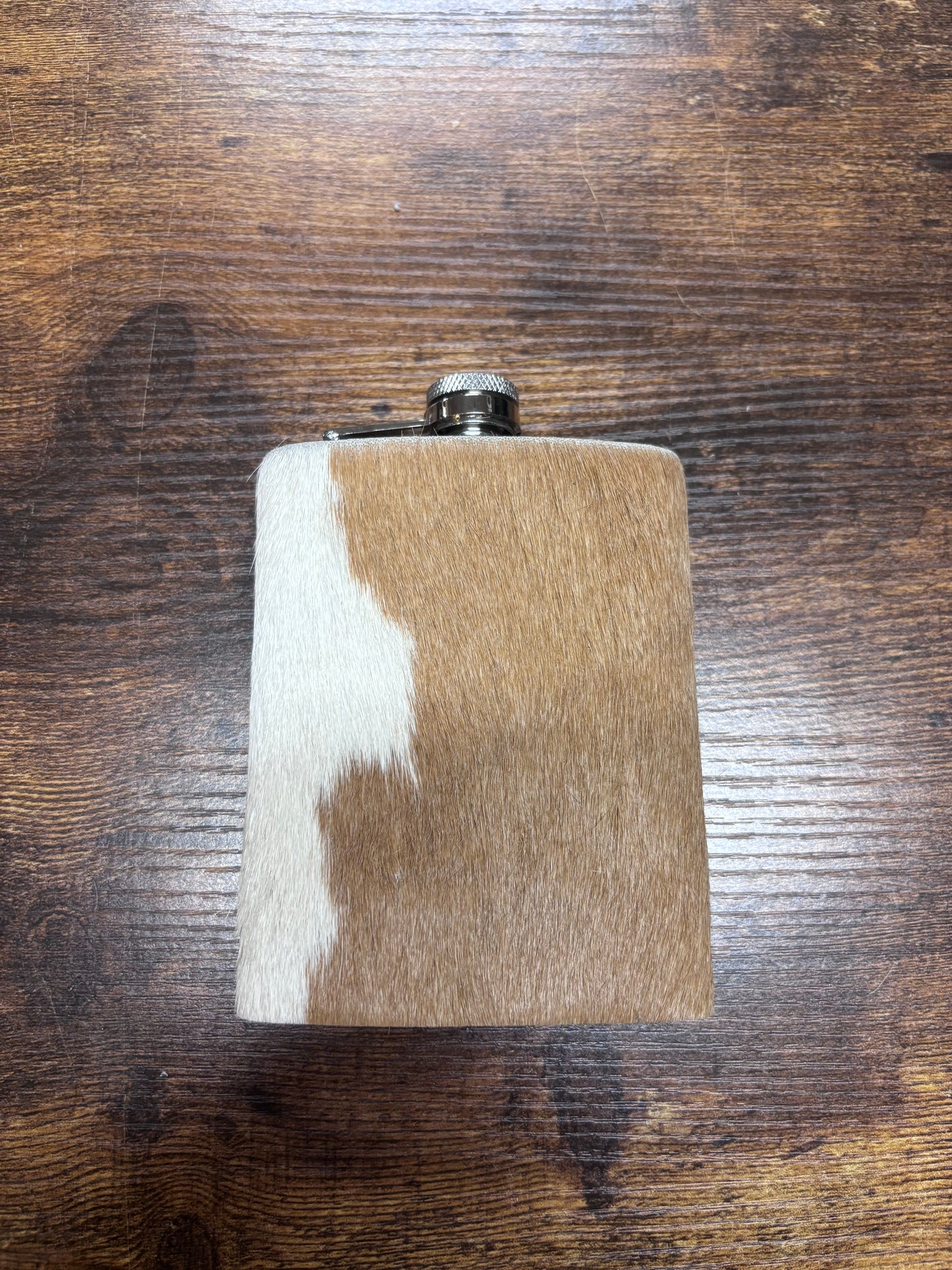 Cowhide Stainless Steel Flask 8oz Tan/White