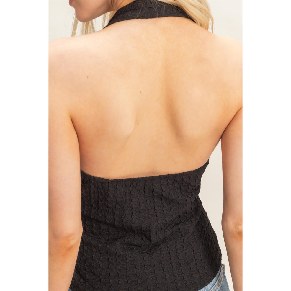 Tori Textured Halter Black Top