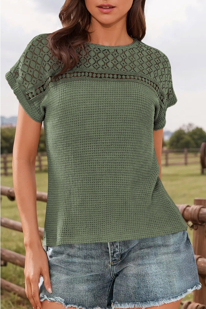 Patchwork Waffle Green Top