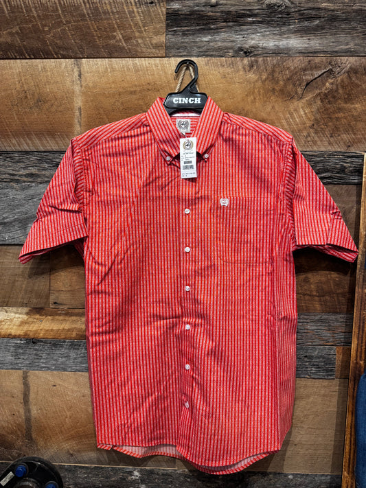 Cinch Men's Red Stripe Print Short Sleeve Shirt