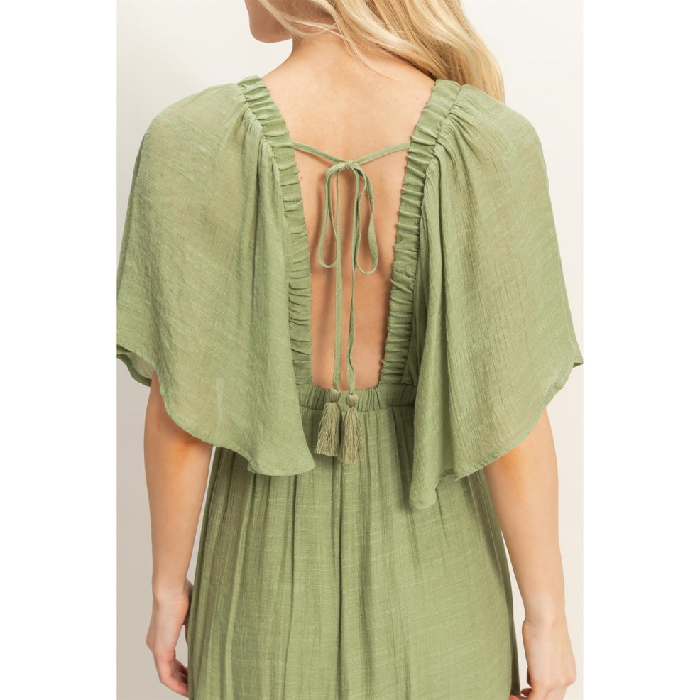 Flutter Sleeve Olive Maxi Dress