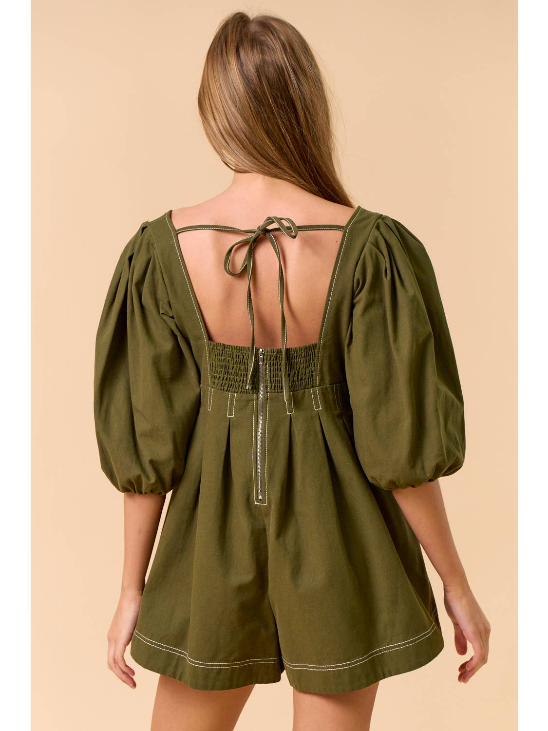 Puff Sleeve Olive Romper