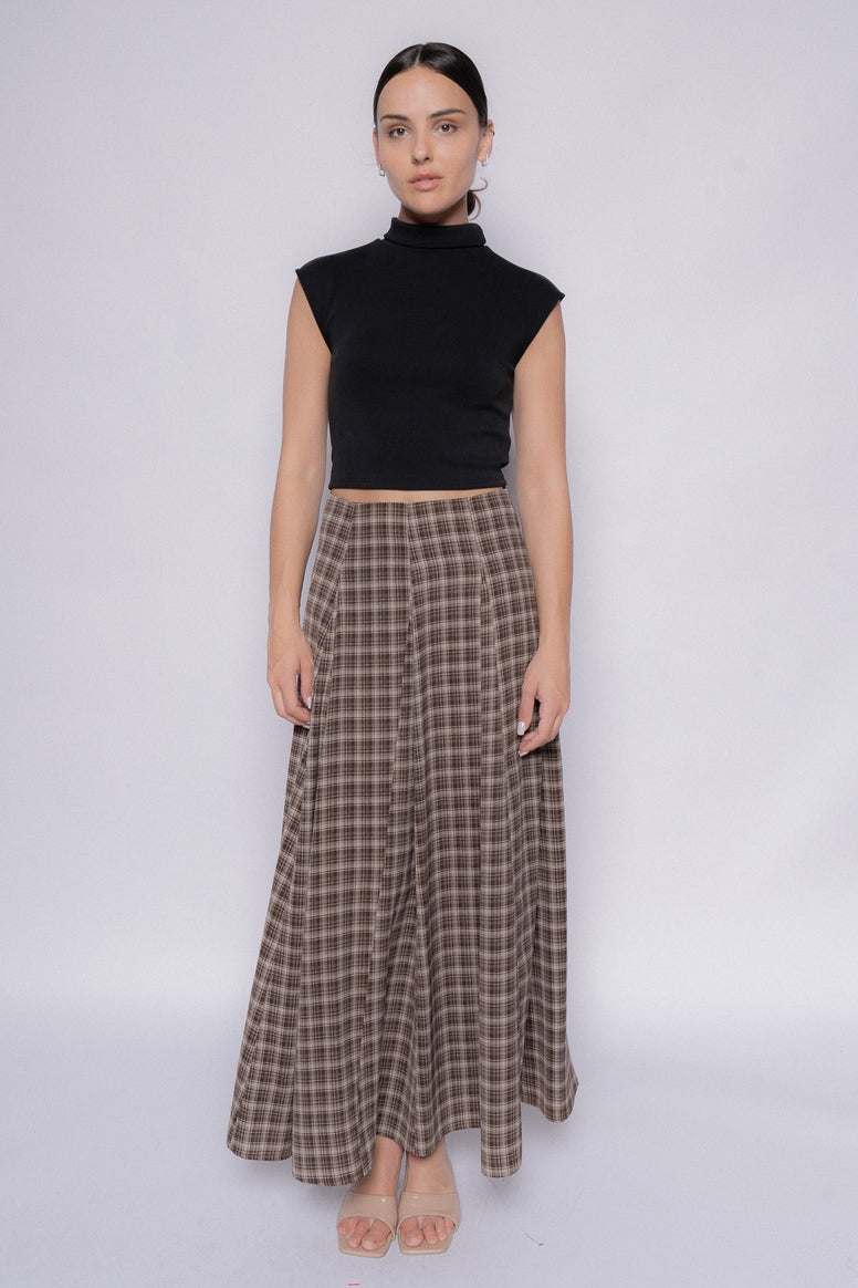 Godet Brown Multi Maxi Skirt