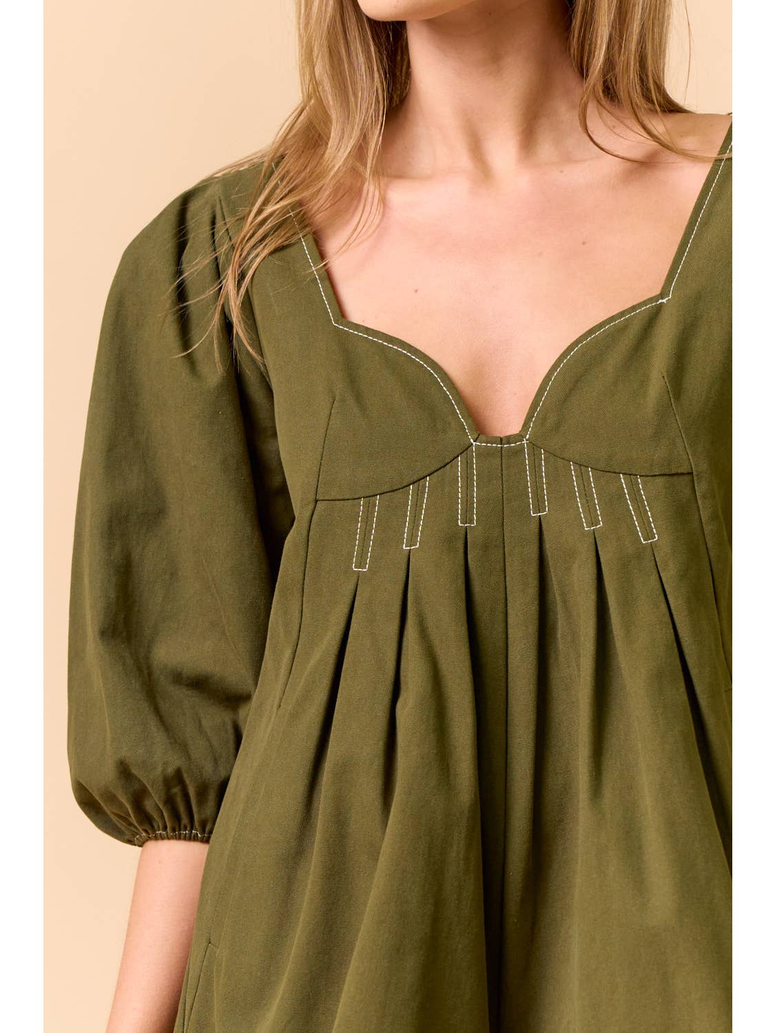 Puff Sleeve Olive Romper