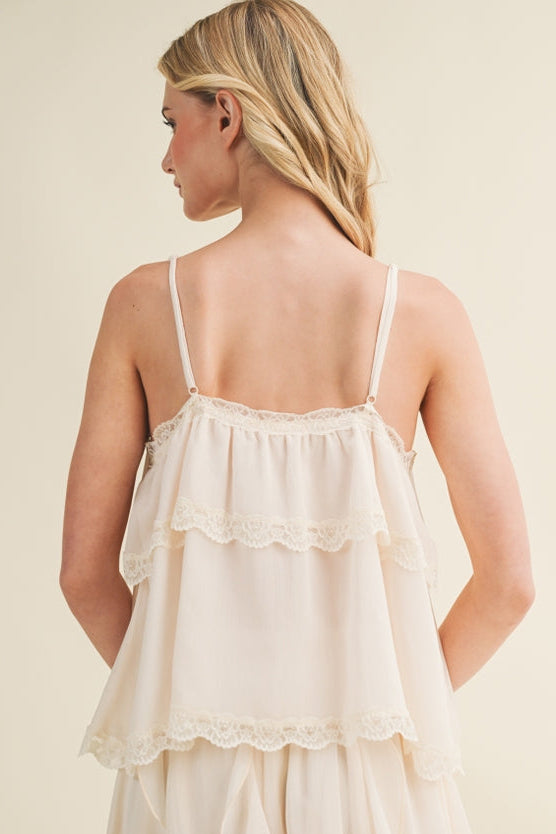 Whipped Cream Lace Tiered Camisole Top