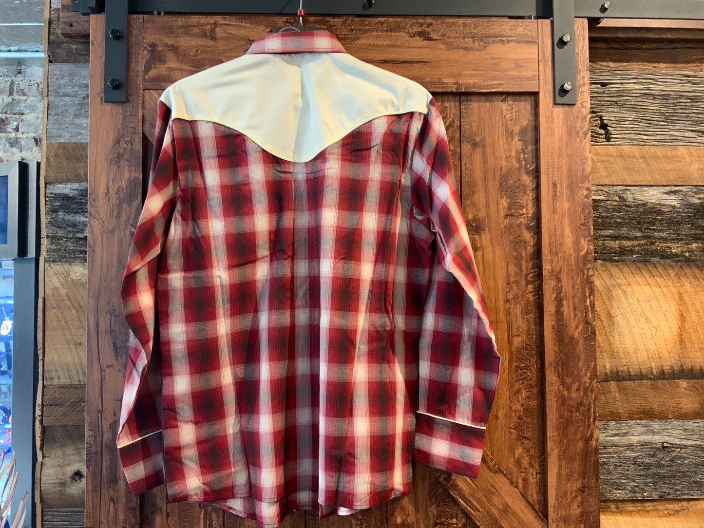 Mens Roper Red Plaid Snap Up w/ White Embroidery