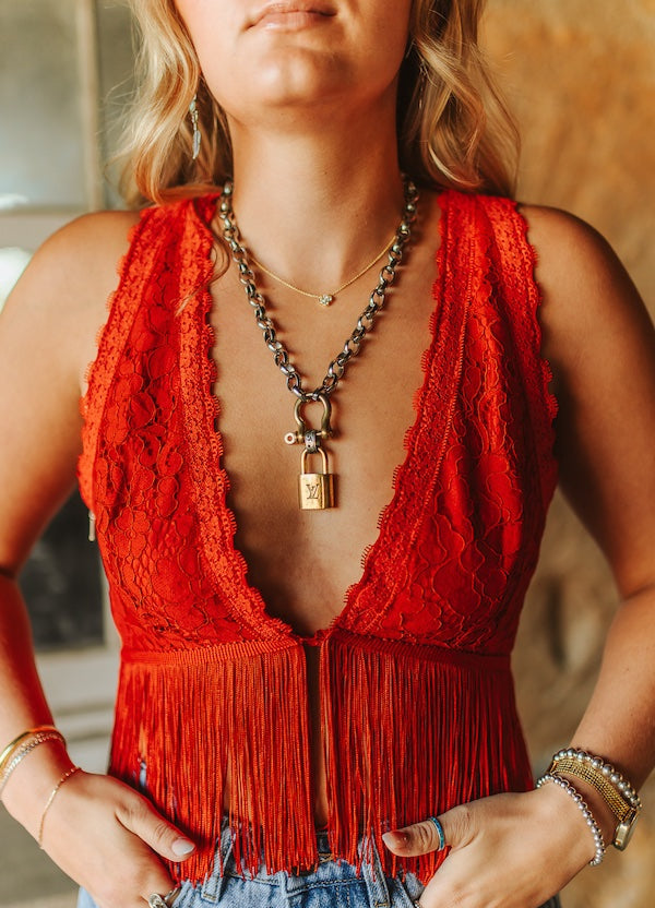 Red Hot Lace & Fringe Top